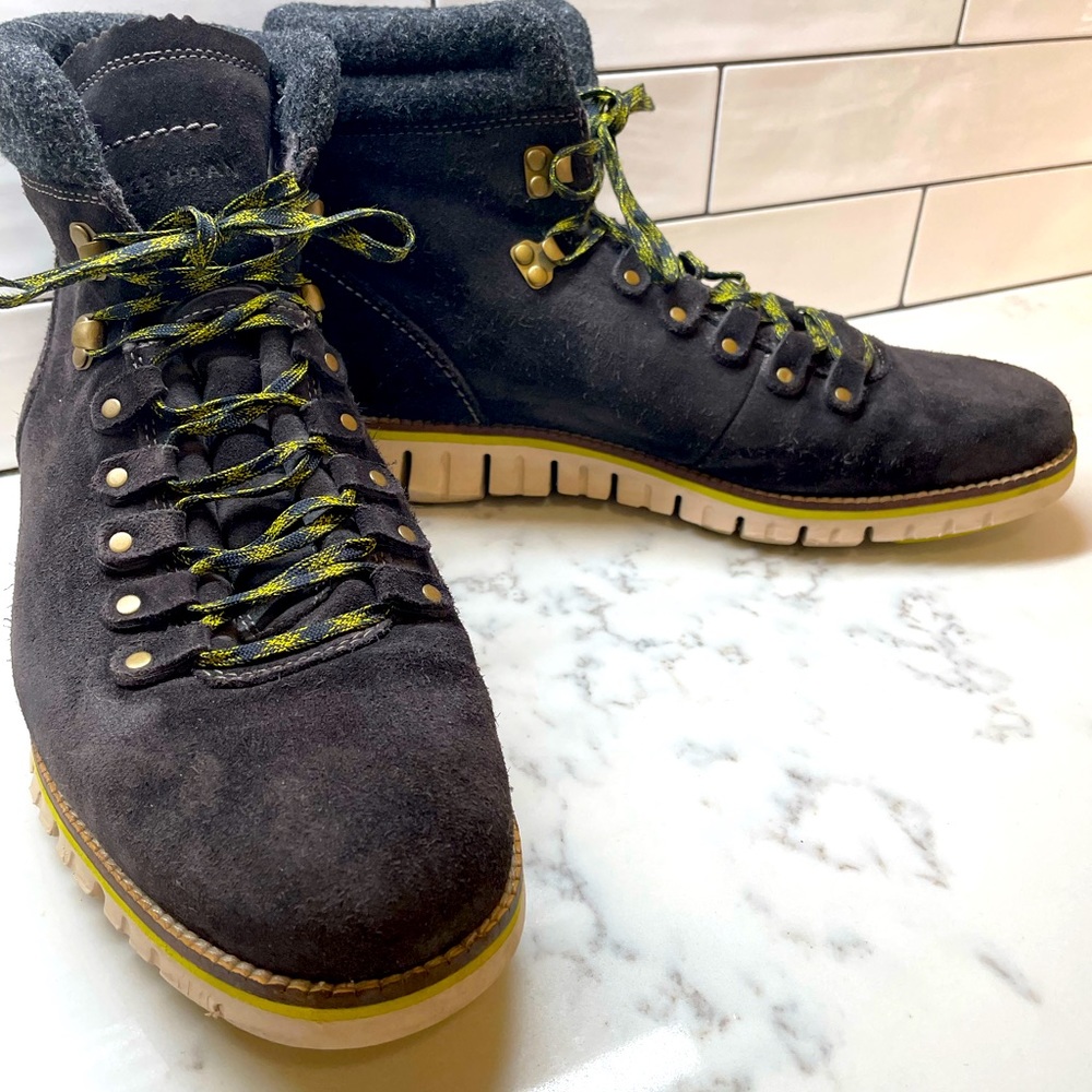 Men's Black Suede Lace-Up Hiking Boots with Yellow Accents